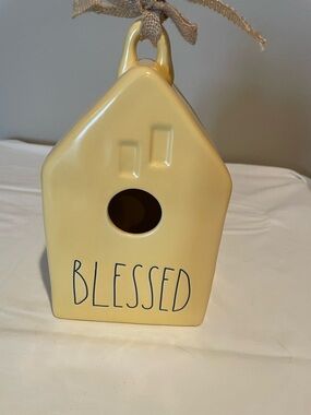 Rae Dunn Yellow "BLESSED" Ceramic Birdhouse Decor